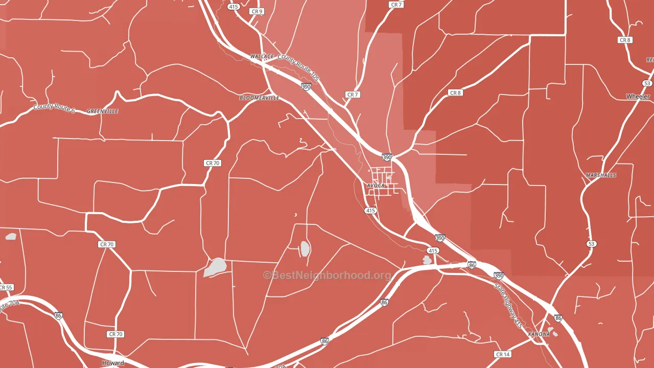 Avoca, NY block-group political-lean map