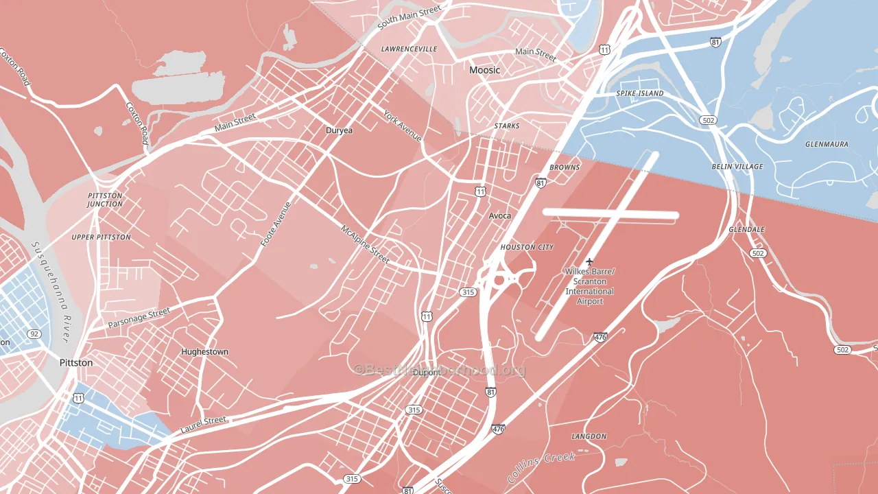 Avoca, PA block-group political-lean map