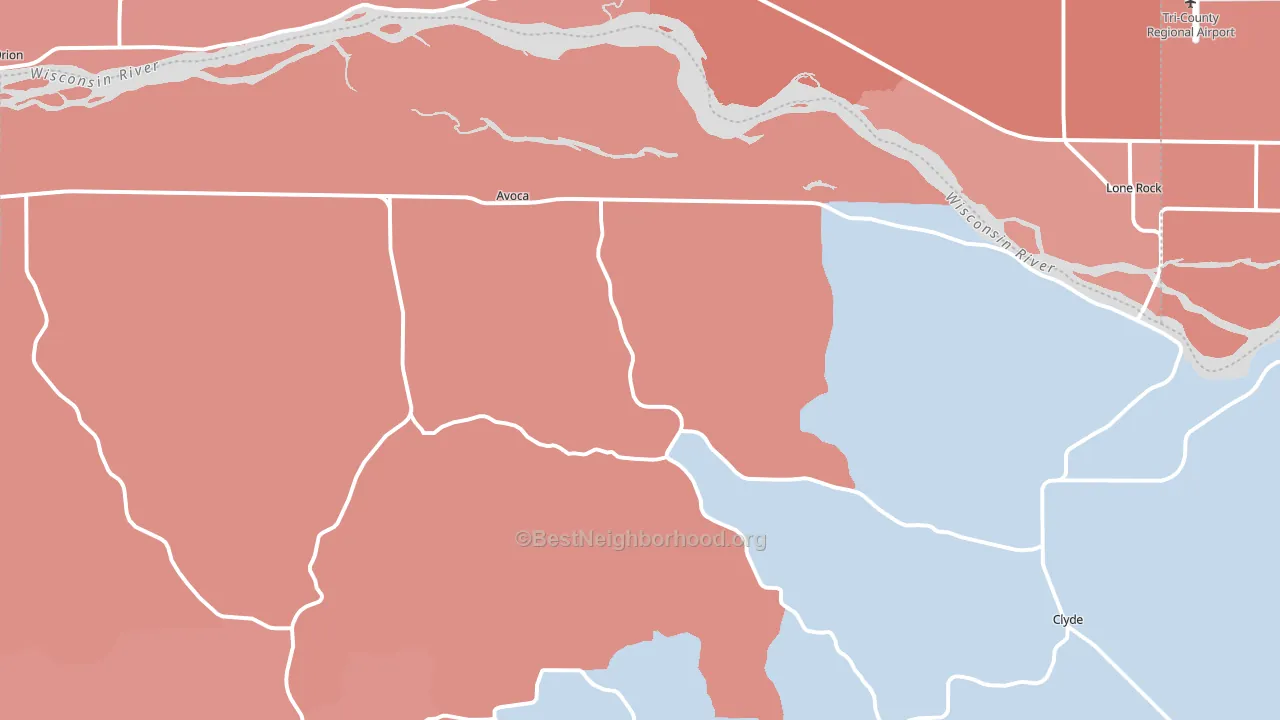 Avoca, WI block-group political-lean map