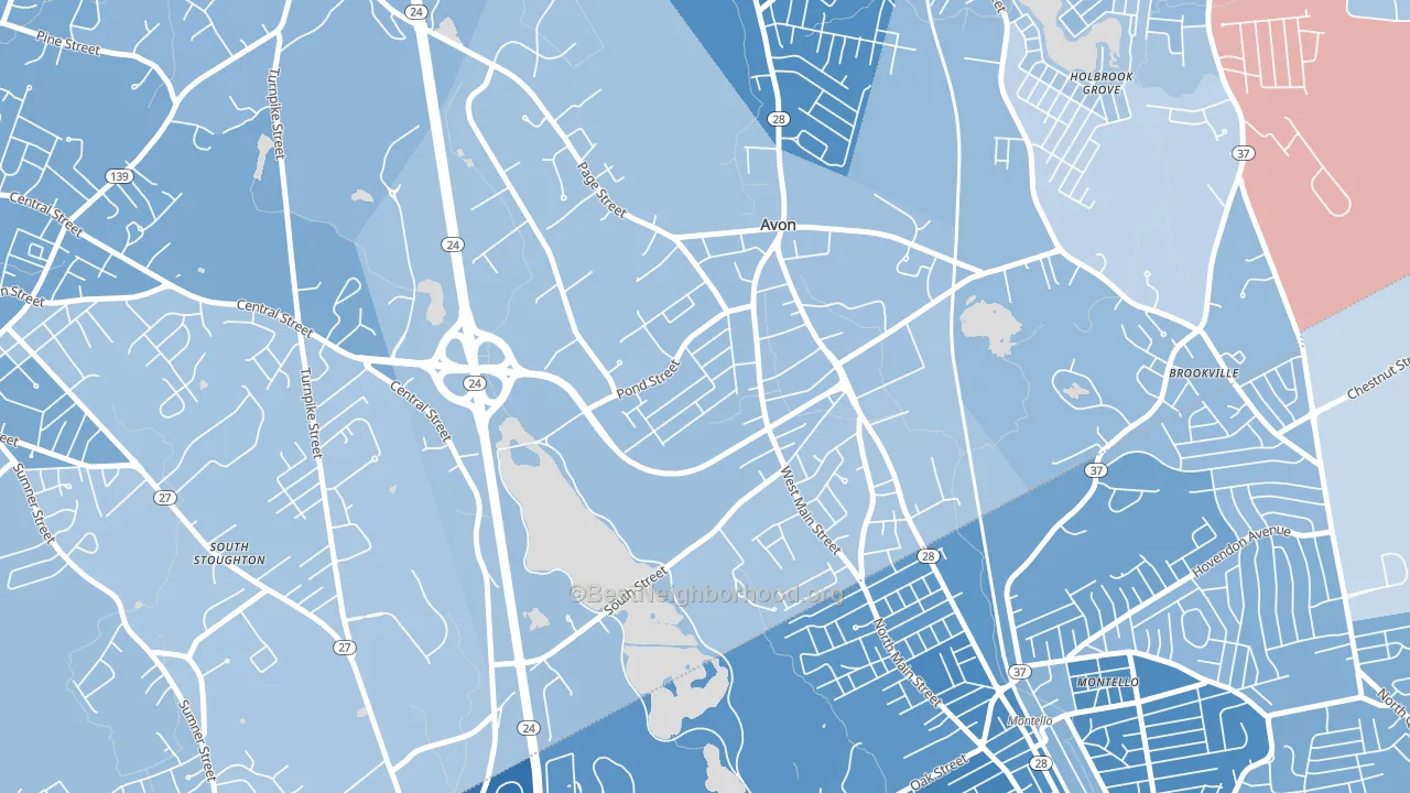 Avon, MA block-group political-lean map