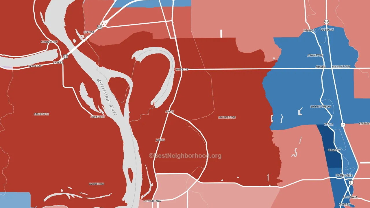 Avon, MS block-group political-lean map