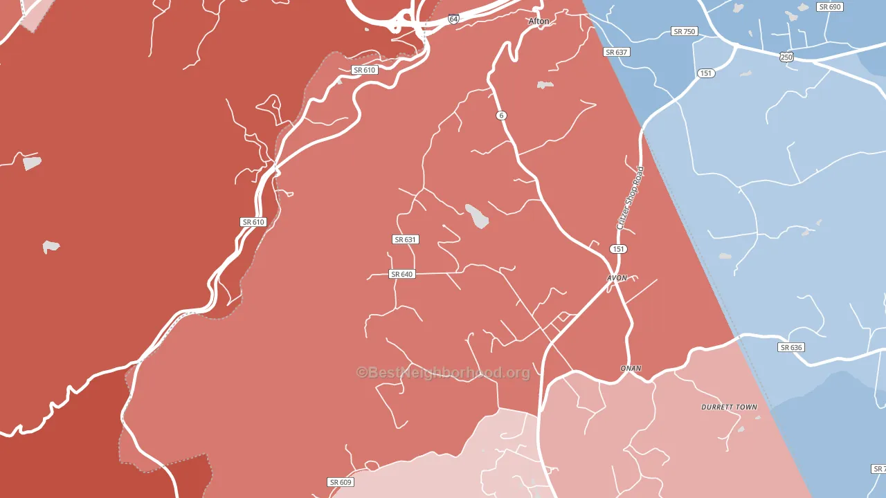 Avon, VA block-group political-lean map