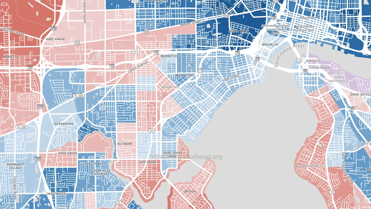 Avondale, Jacksonville, FL block-group political-lean map