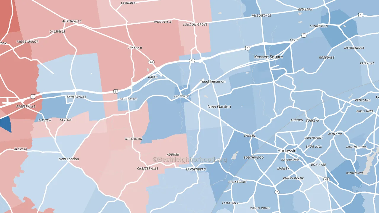 Avondale, PA block-group political-lean map
