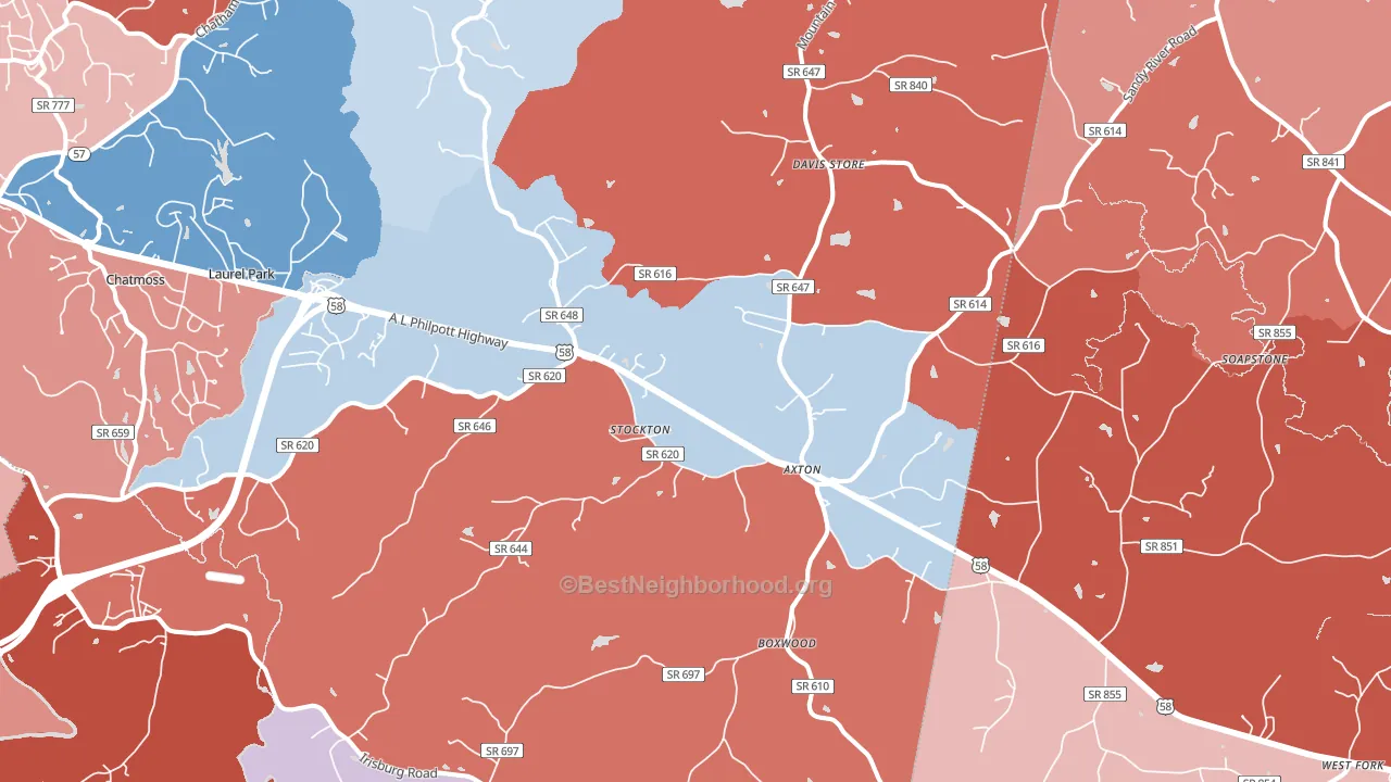 Axton, VA block-group political-lean map