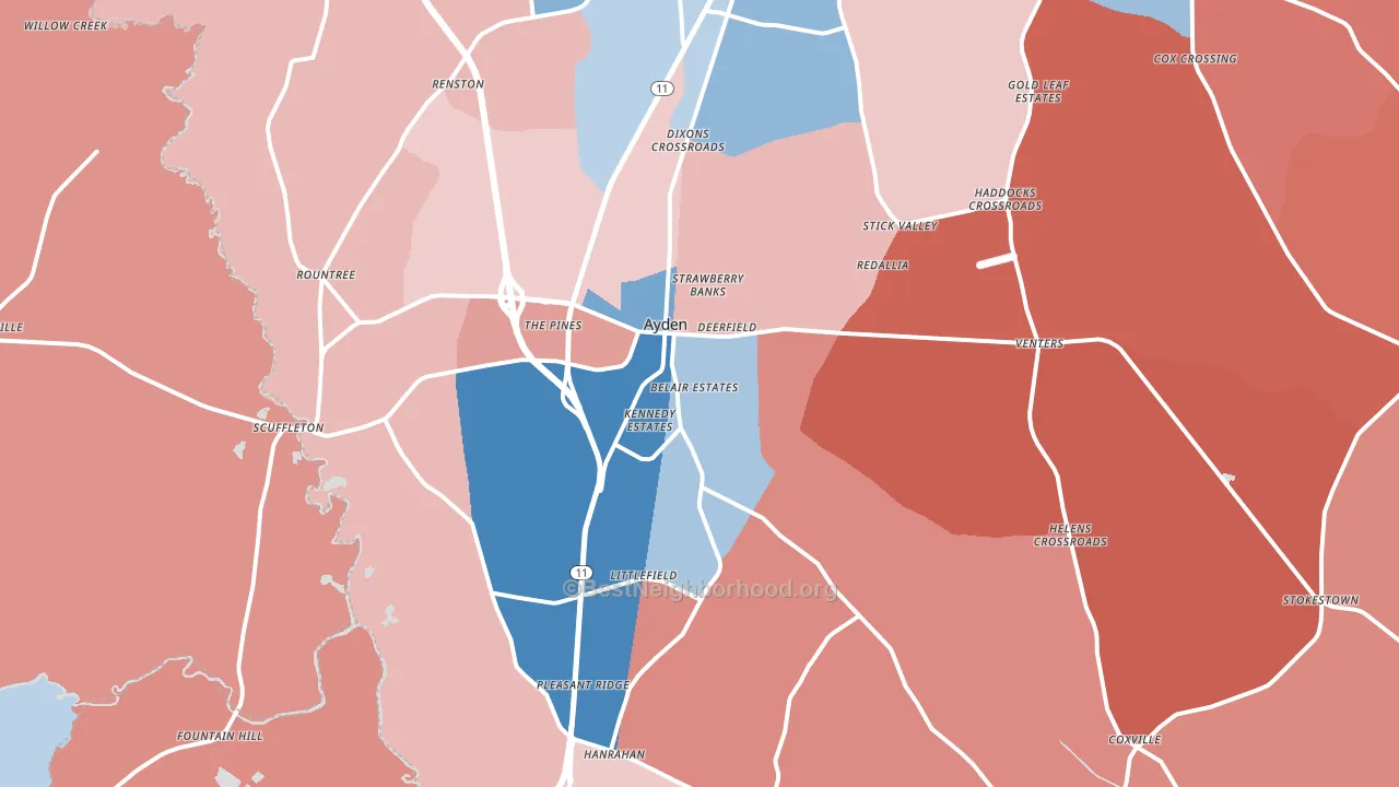 Ayden, NC block-group political-lean map