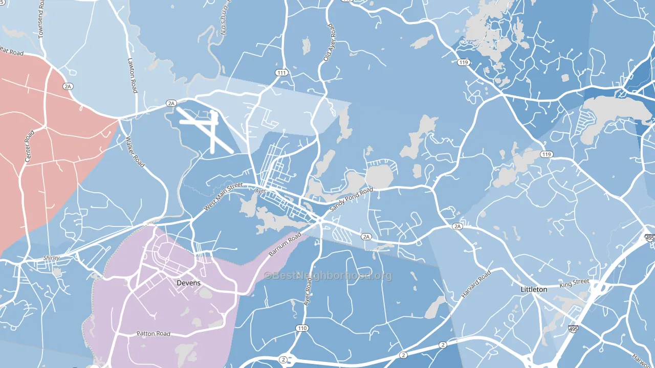 Ayer, MA block-group political-lean map