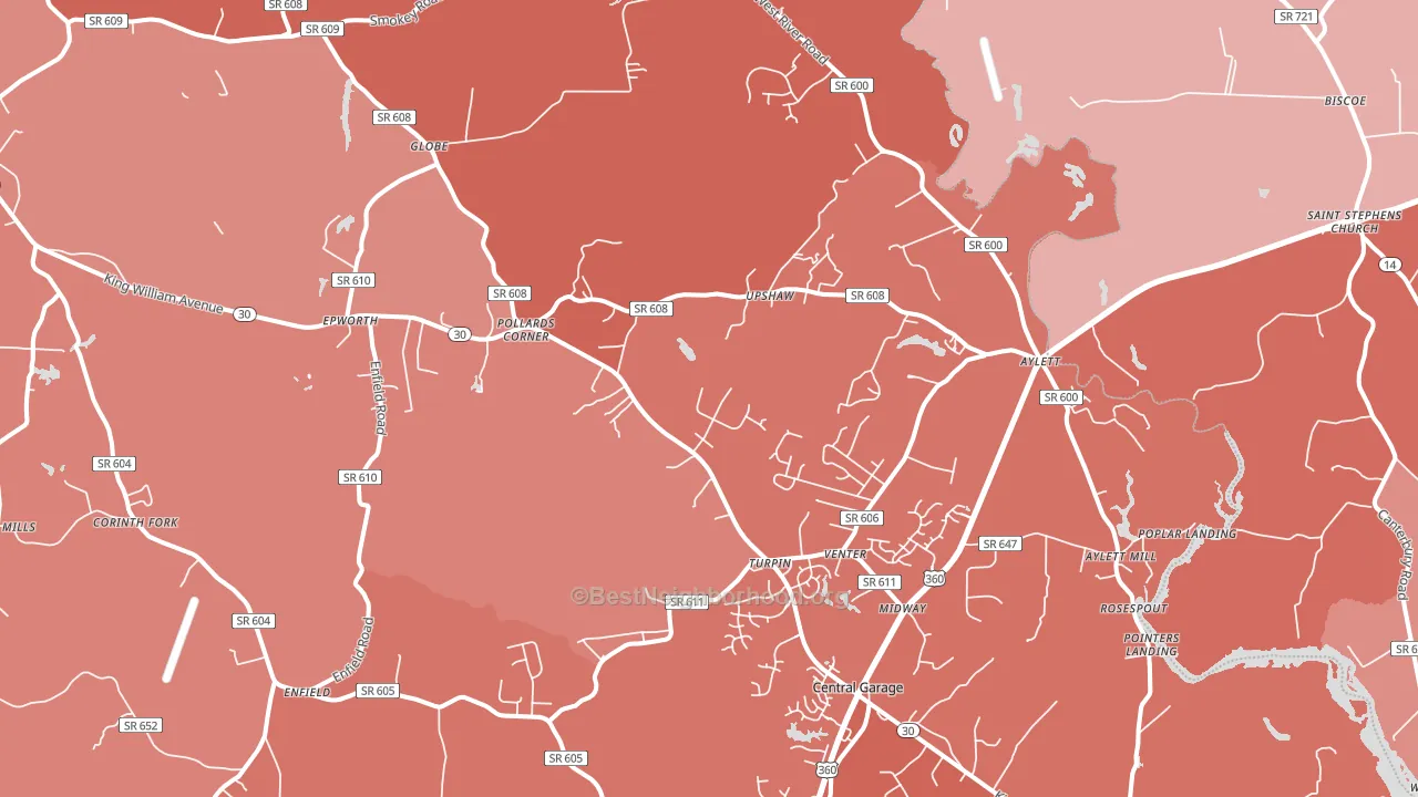 Aylett, VA block-group political-lean map