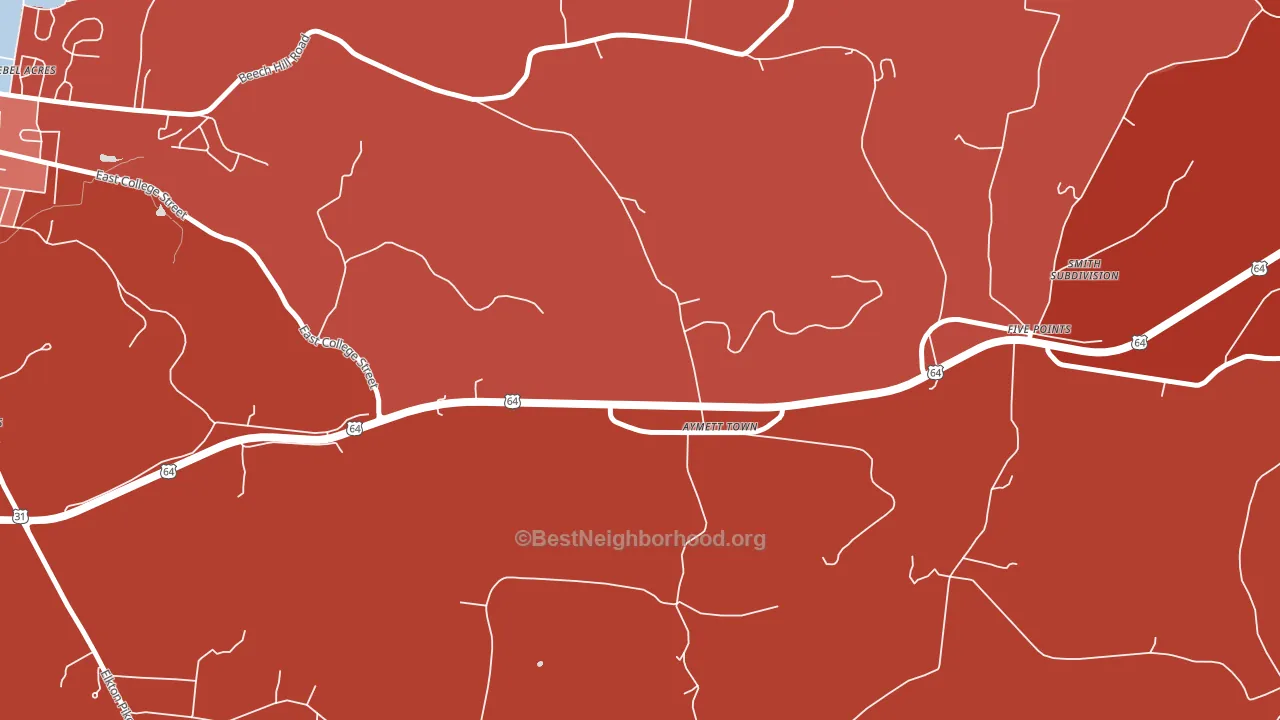 Aymett Town, TN block-group political-lean map