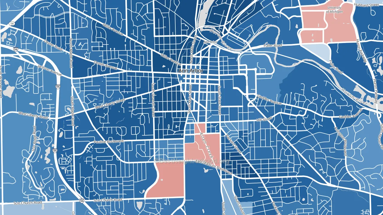 Bach, Ann Arbor, MI block-group political-lean map
