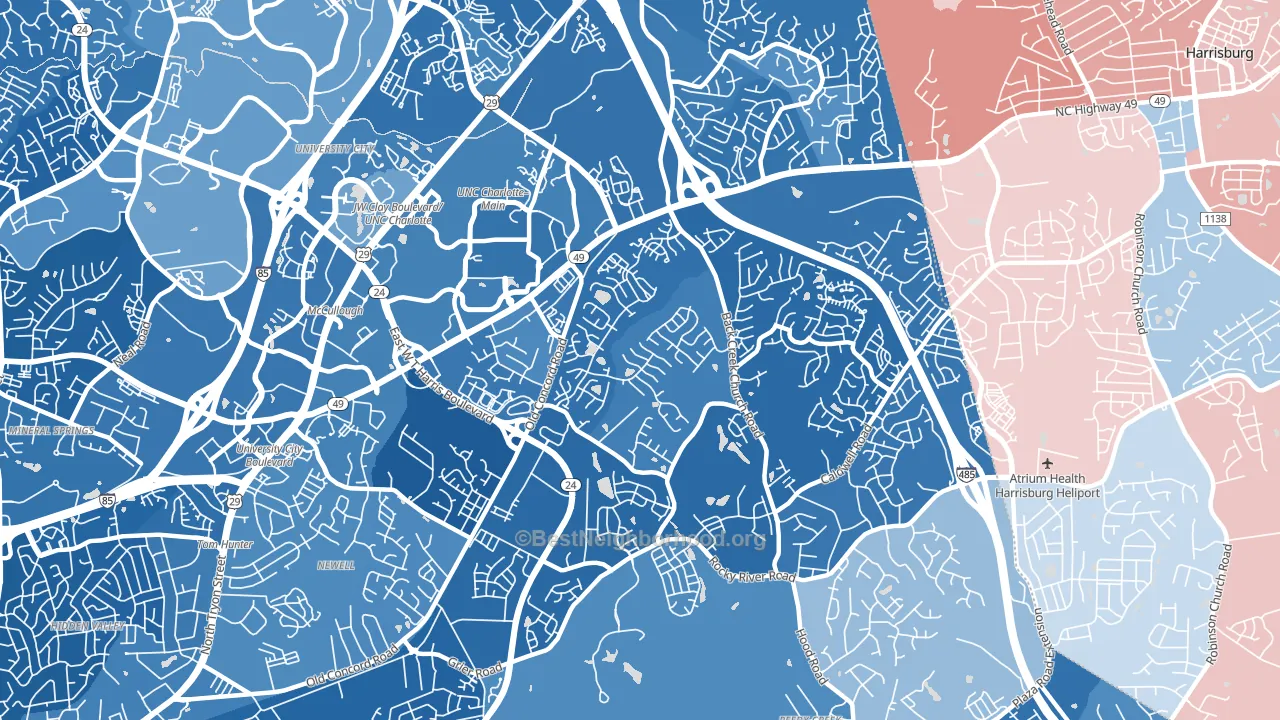Back Creek Church Road, Charlotte, NC block-group political-lean map
