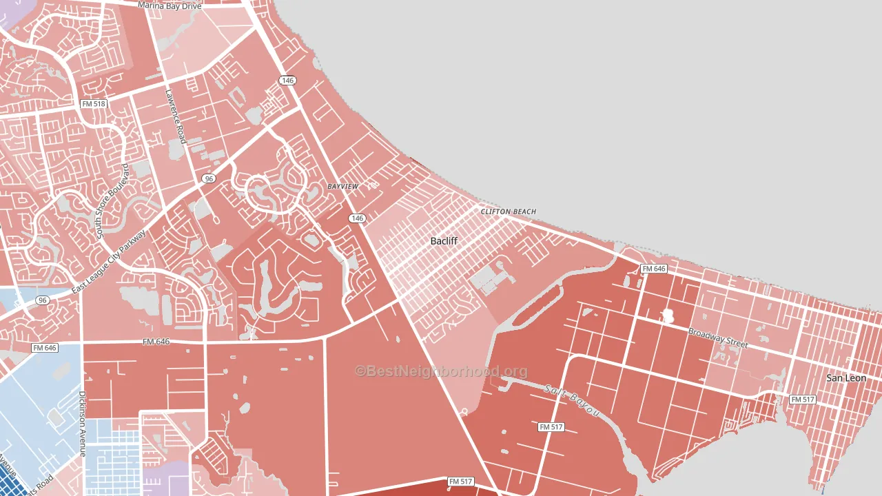 Bacliff, TX block-group political-lean map