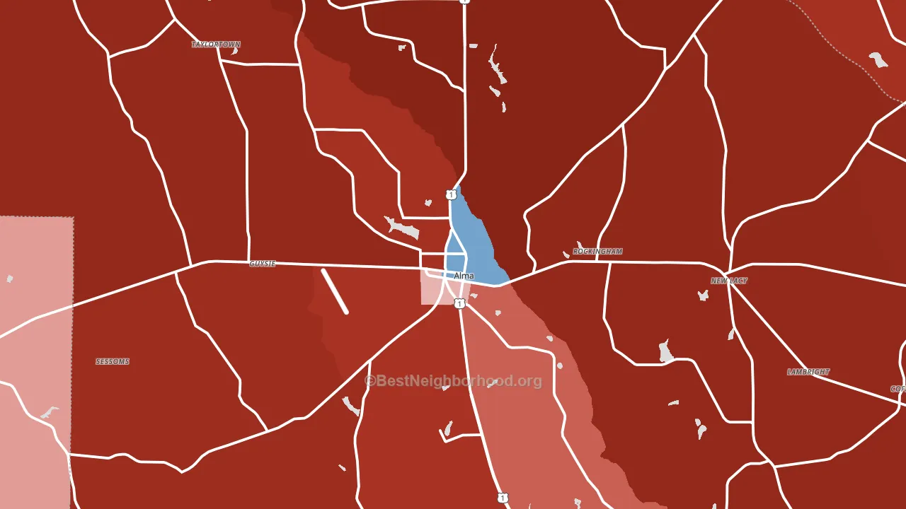 Bacon County, GA block-group political-lean map