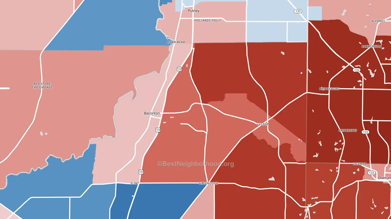 Baconton, GA block-group political-lean map