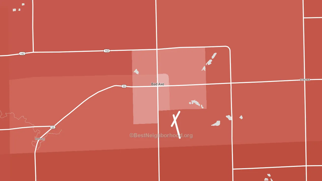 Bad Axe, MI block-group political-lean map