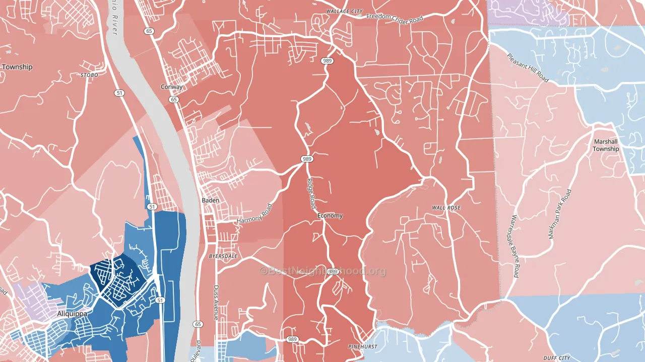 Baden, PA block-group political-lean map