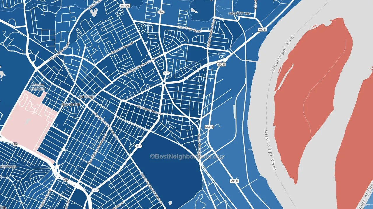 Baden, St. Louis, MO block-group political-lean map