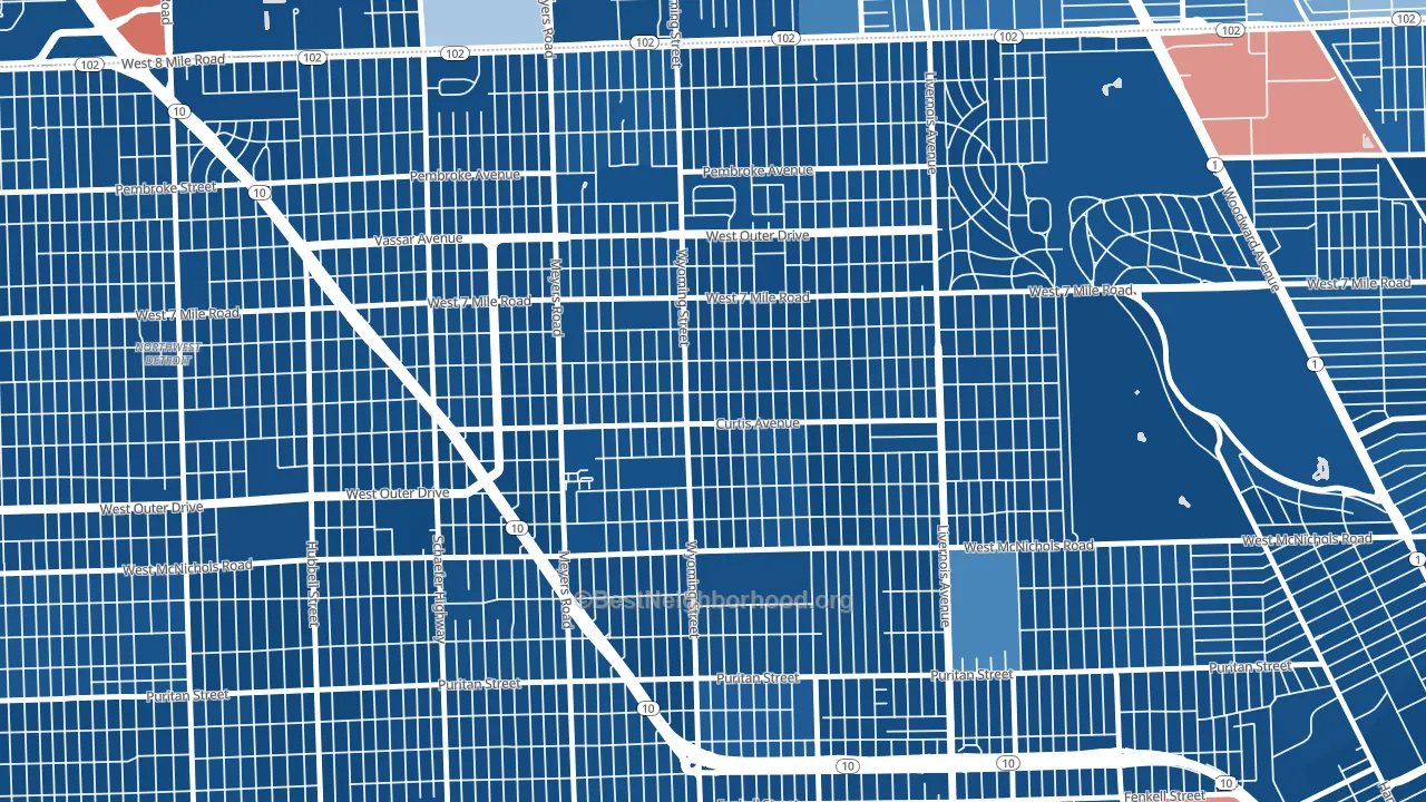 Bagley, Detroit, MI block-group political-lean map