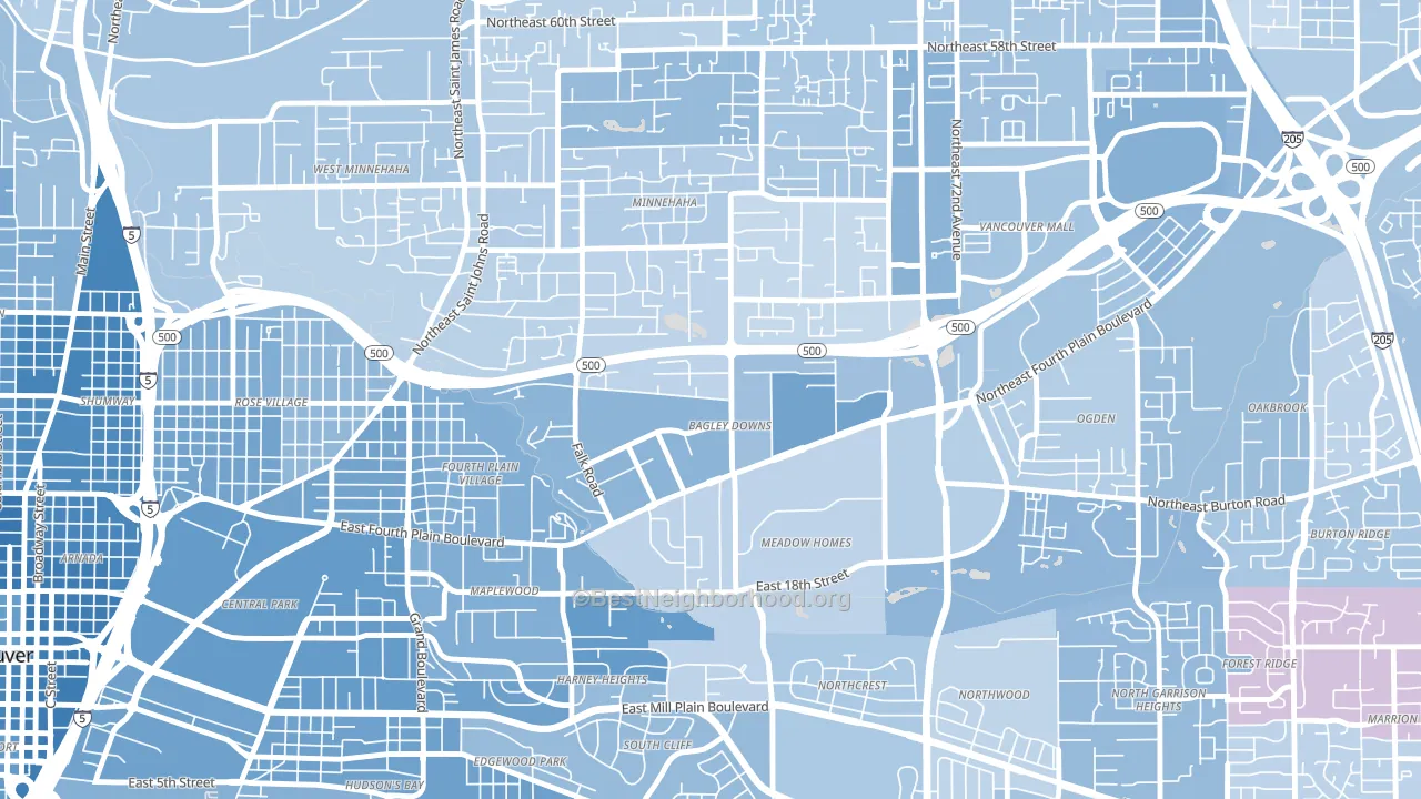 Bagley Downs, Vancouver, WA block-group political-lean map