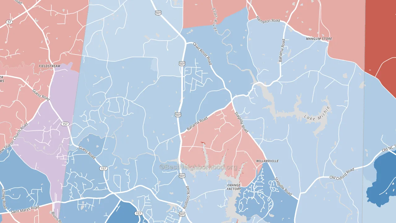 Bahama, NC block-group political-lean map