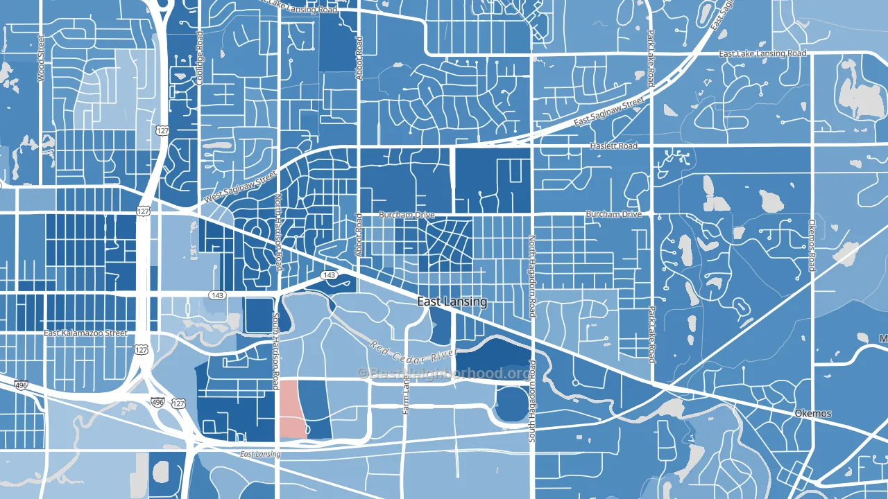 Bailey, East Lansing, MI block-group political-lean map