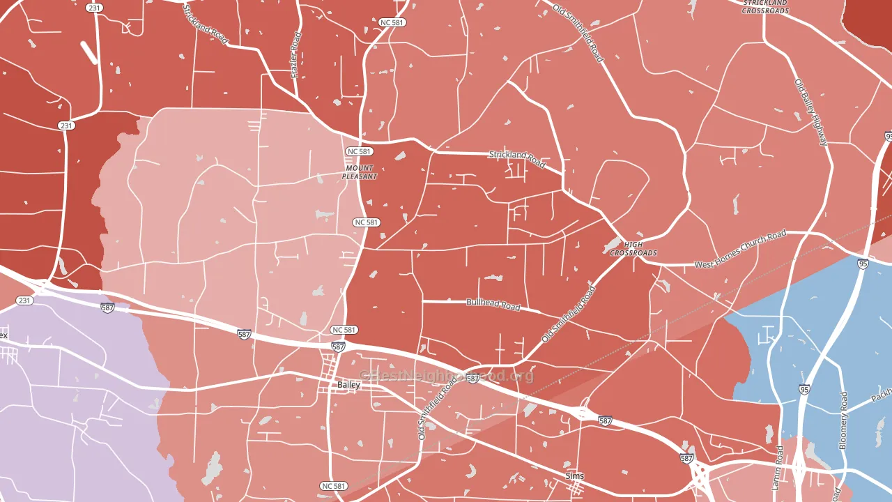 Bailey, NC block-group political-lean map