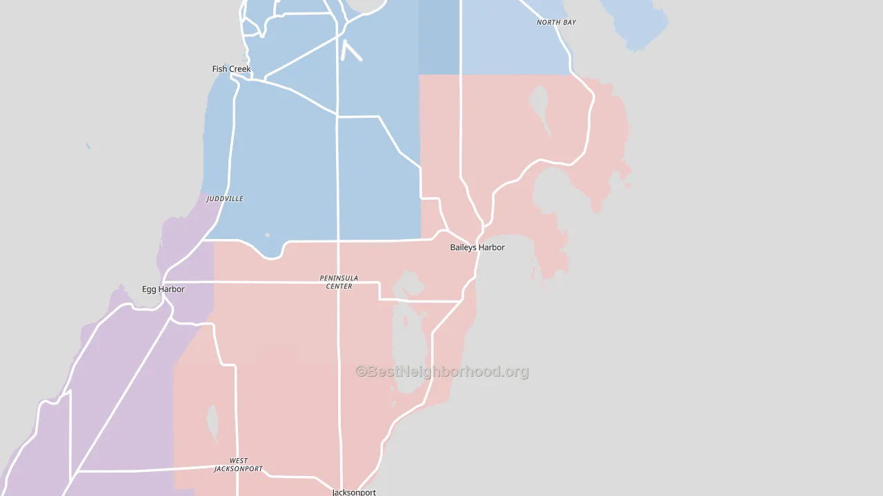 Baileys Harbor, WI block-group political-lean map