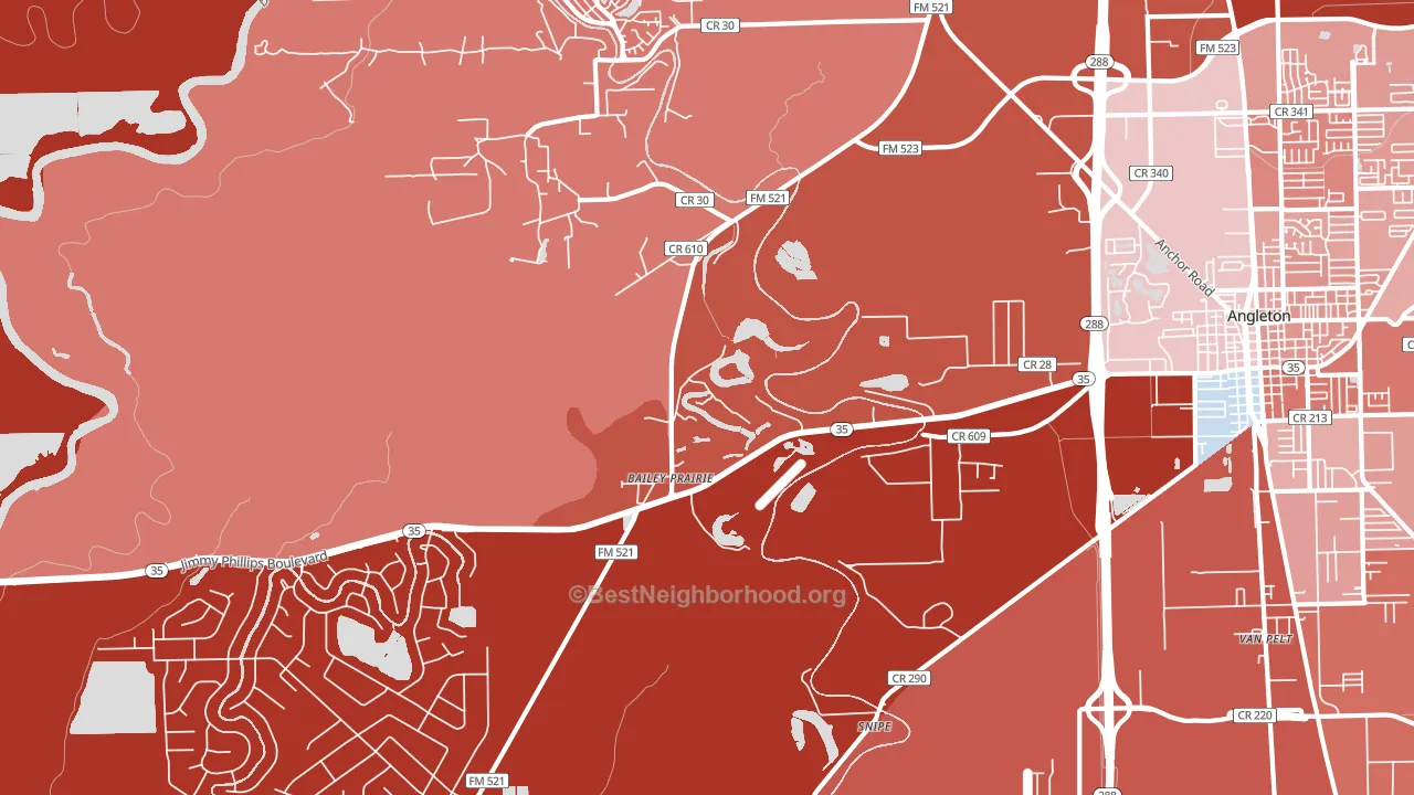 Baileys Prairie, TX block-group political-lean map