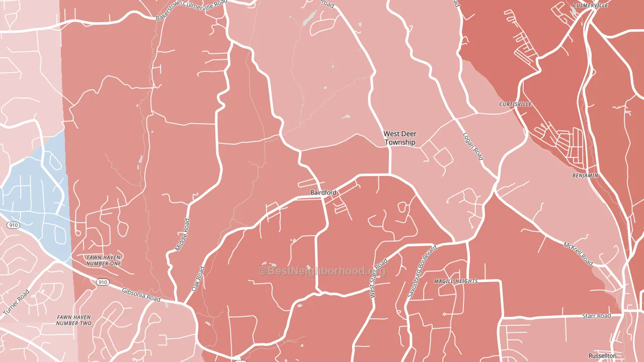 Bairdford, PA block-group political-lean map