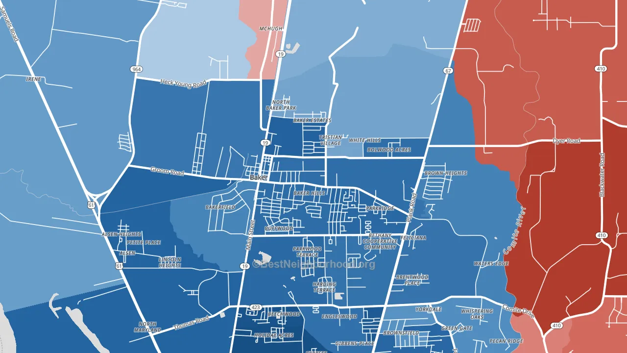 Baker, LA block-group political-lean map