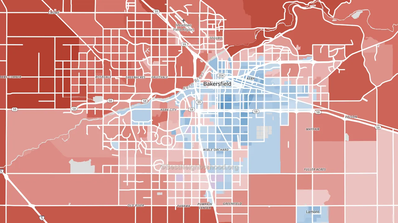 Bakersfield, CA block-group political-lean map