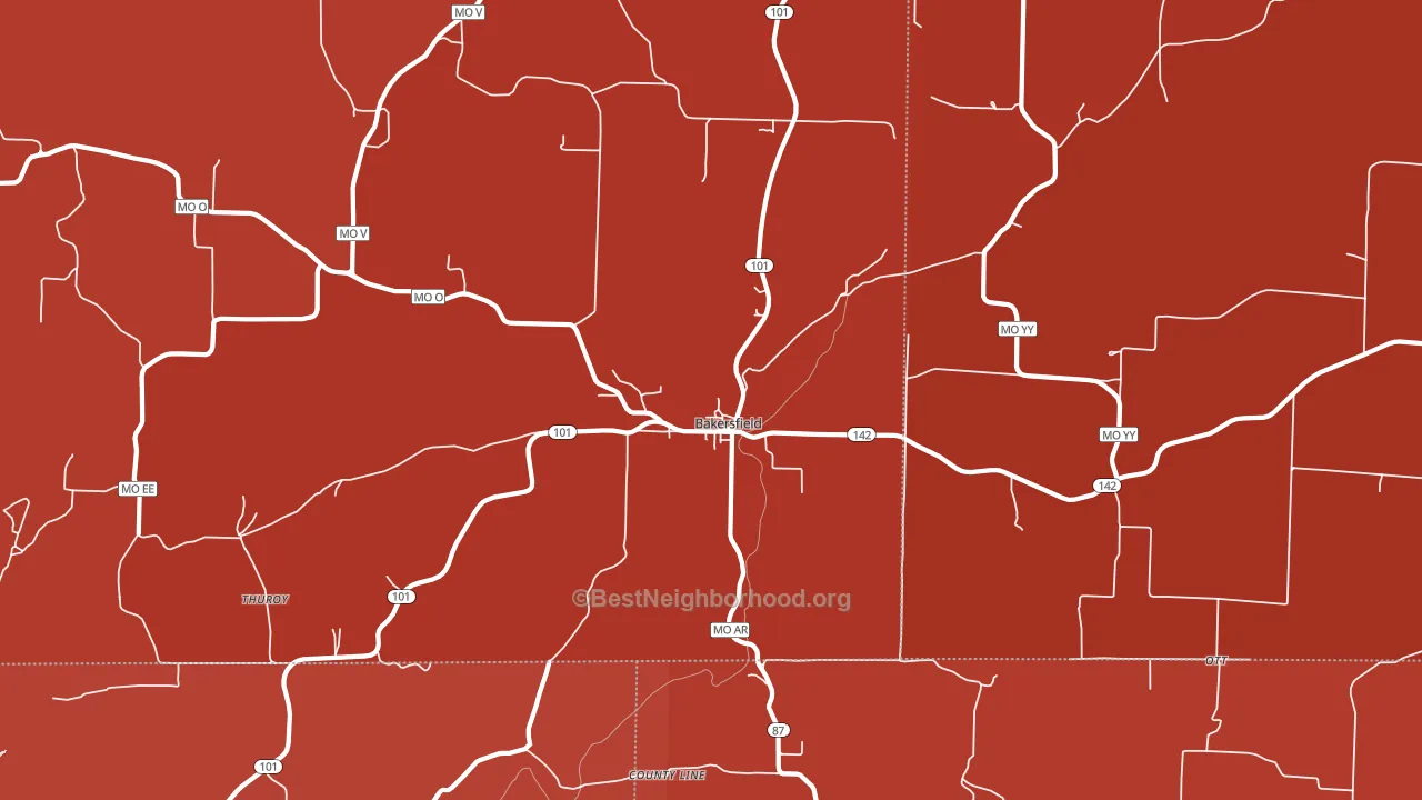 Bakersfield, MO block-group political-lean map