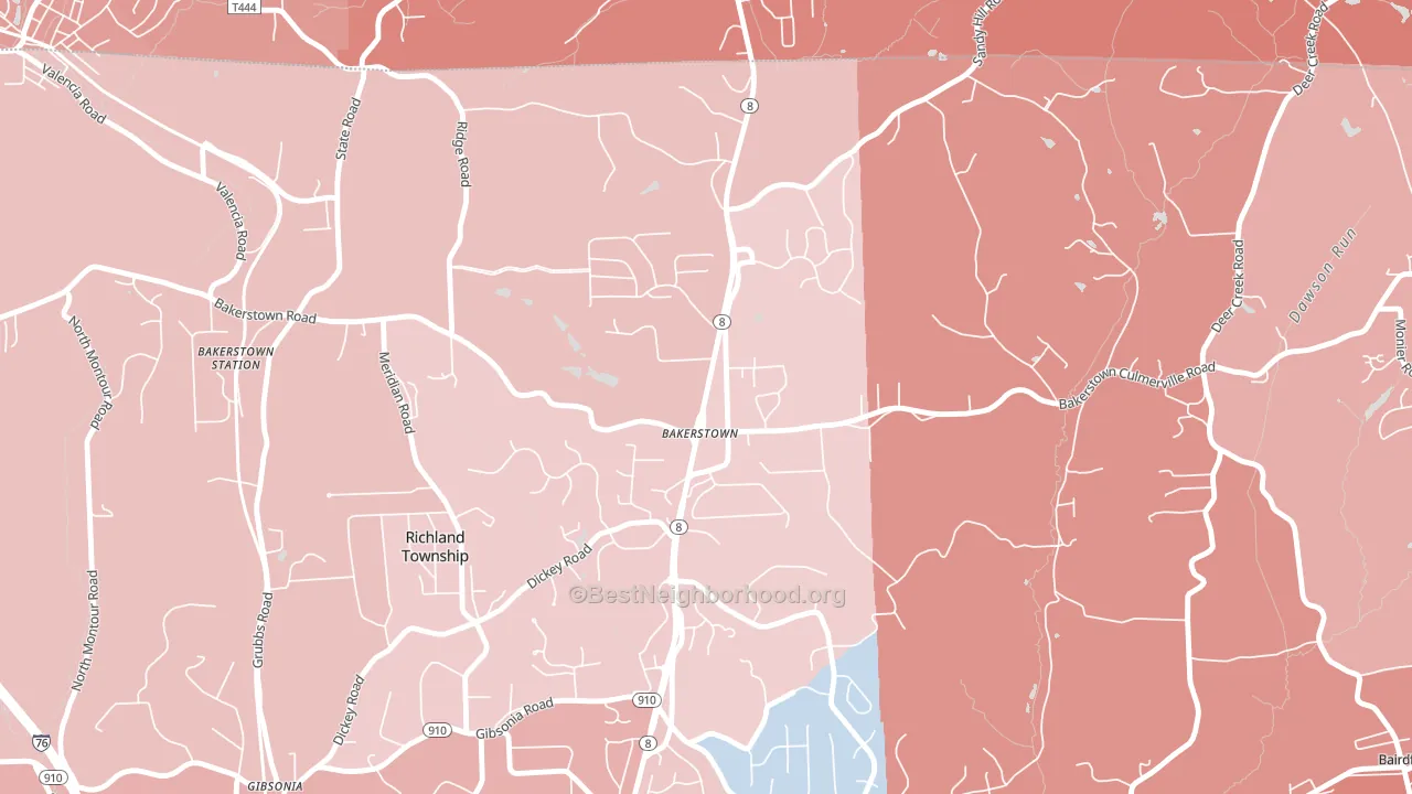 Bakerstown, PA block-group political-lean map