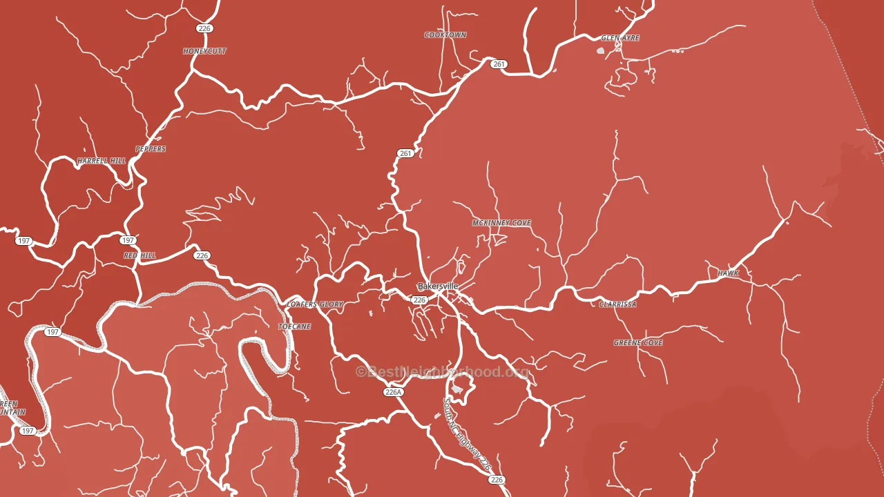 Bakersville, NC block-group political-lean map