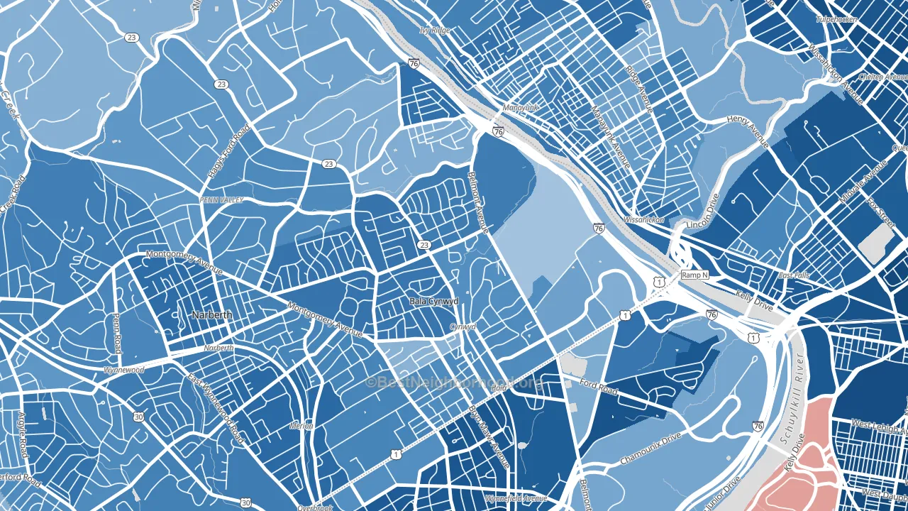 Bala Cynwyd, Bala-Cynwyd, PA block-group political-lean map