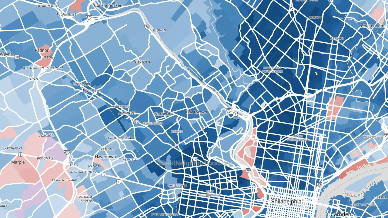 Bala-Cynwyd, PA block-group political-lean map