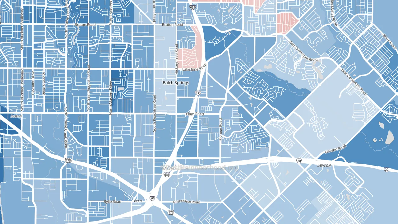 Balch Springs, TX block-group political-lean map