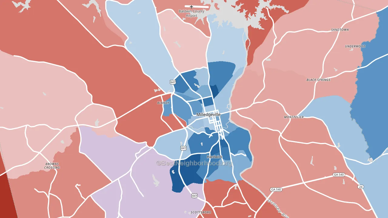 Baldwin County, GA block-group political-lean map