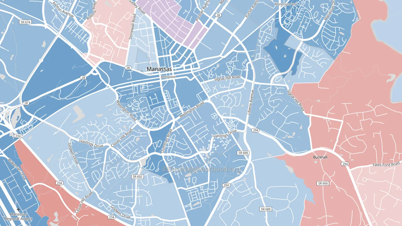 Baldwin District, Manassas, VA block-group political-lean map