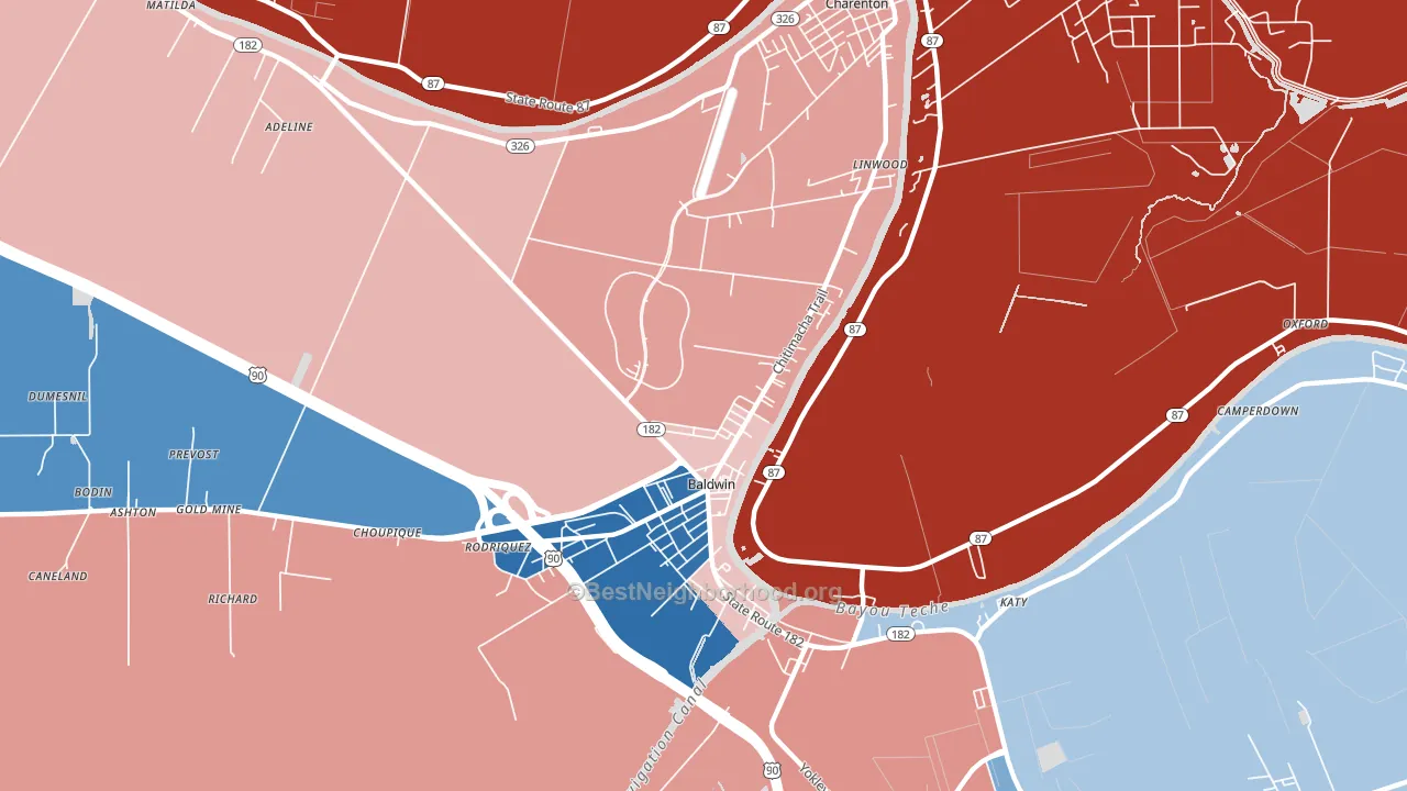 Baldwin, LA block-group political-lean map