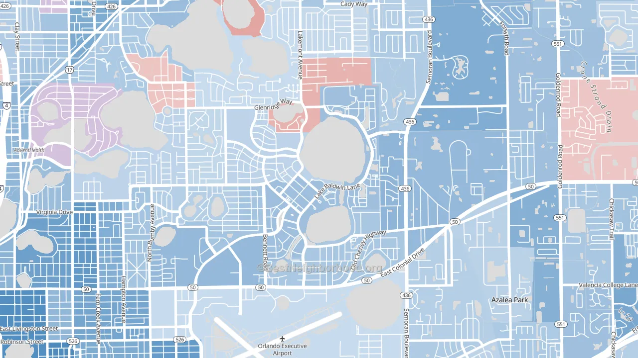 Baldwin Park, Orlando, FL block-group political-lean map