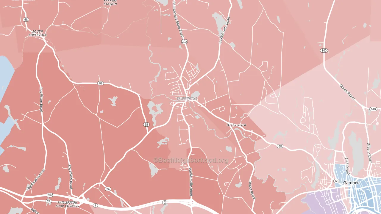 Baldwinville, MA block-group political-lean map