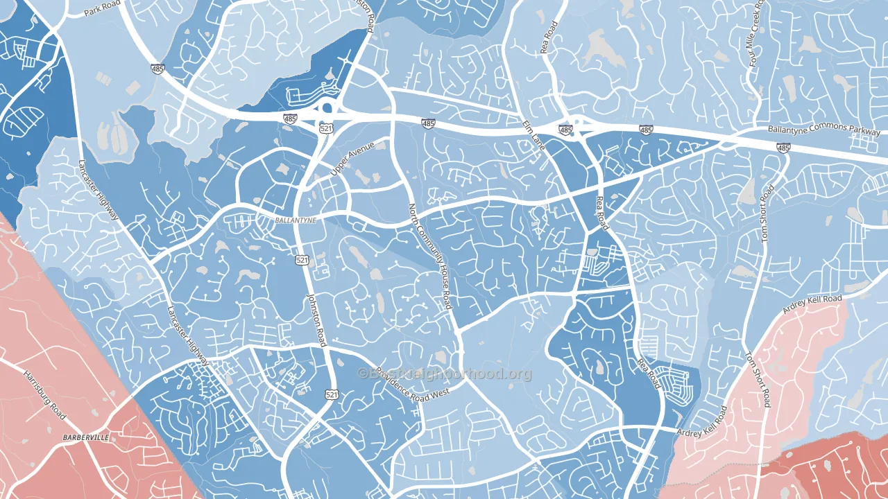 Ballantyne East, Charlotte, NC block-group political-lean map