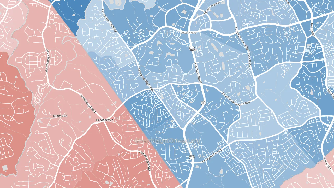 Ballantyne West, Charlotte, NC block-group political-lean map