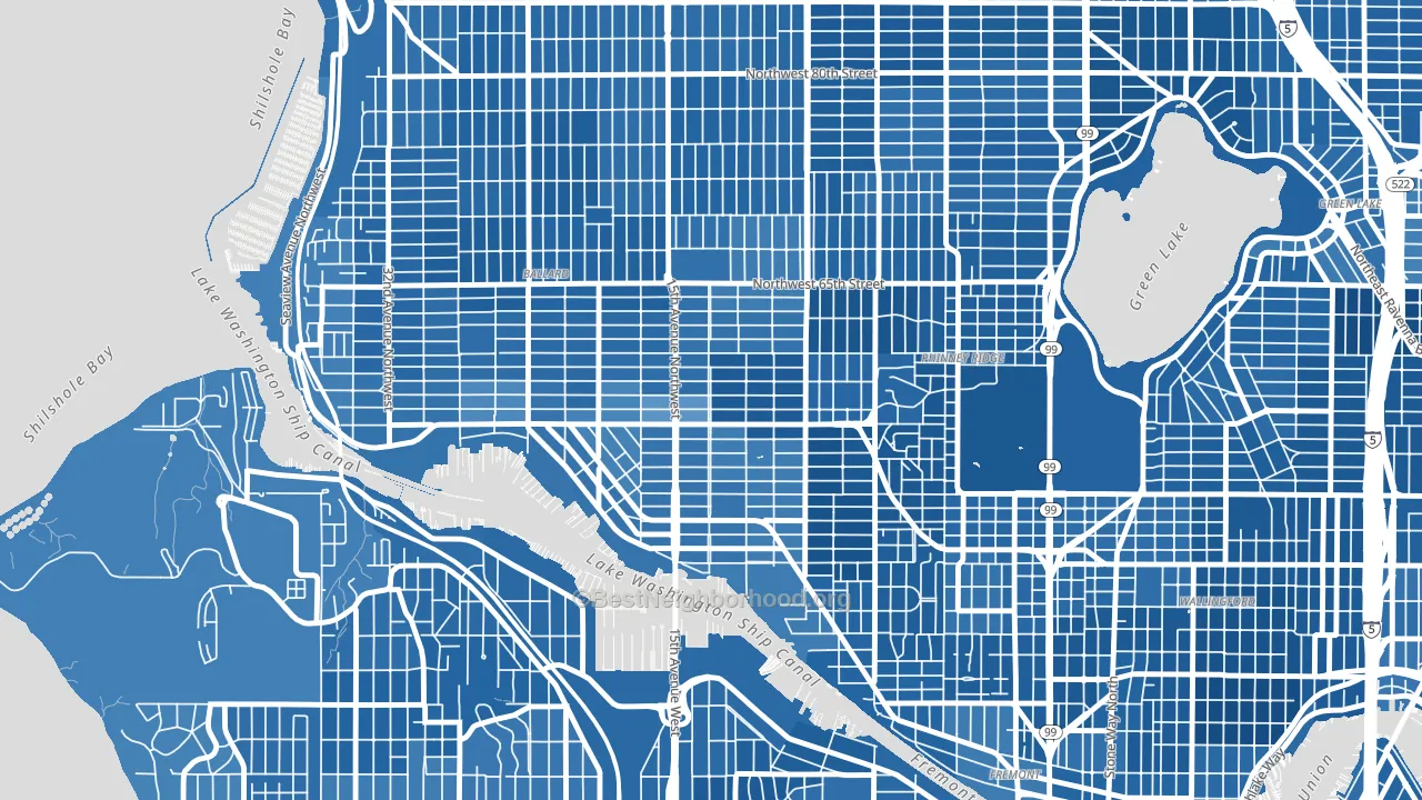 Ballard, Seattle, WA block-group political-lean map