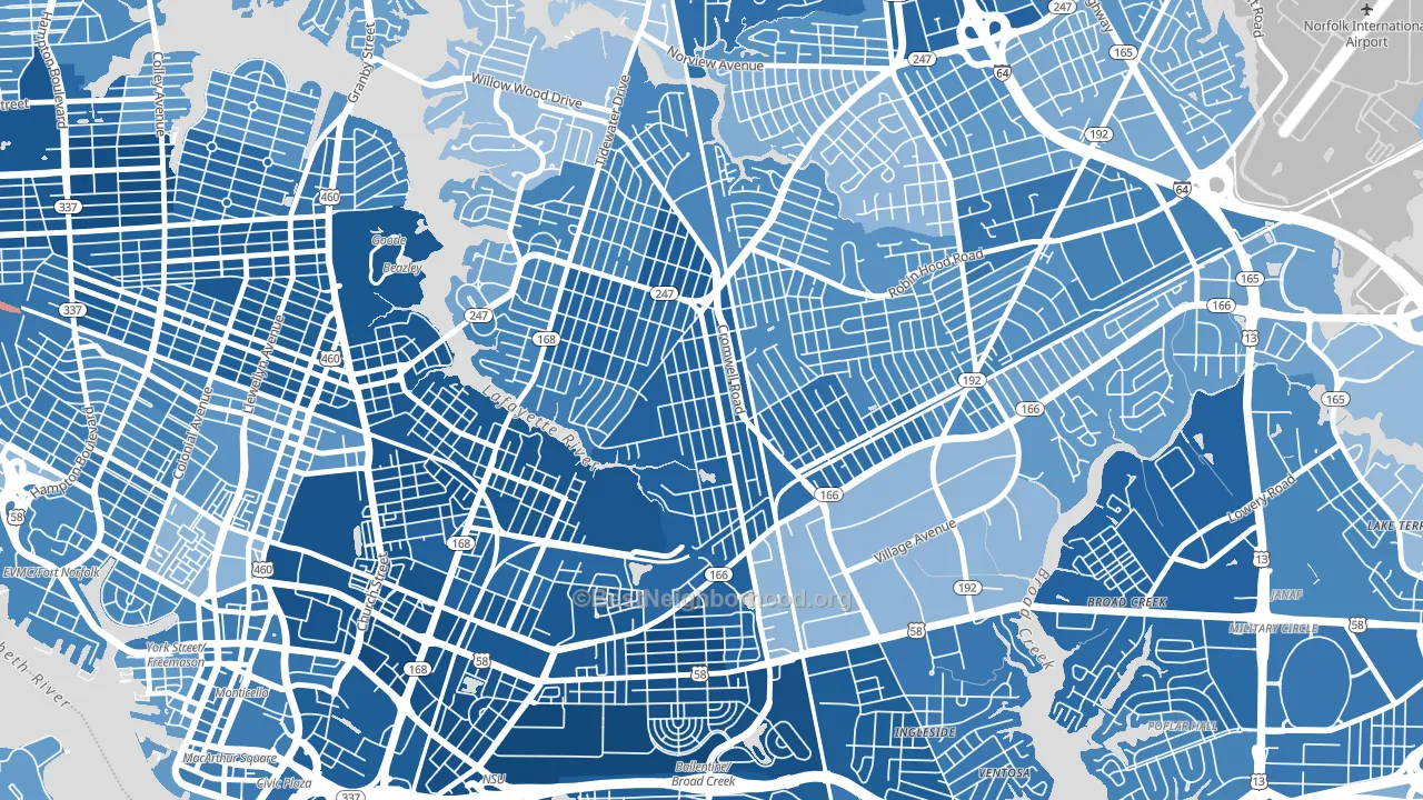 Ballentine Place, Norfolk, VA block-group political-lean map