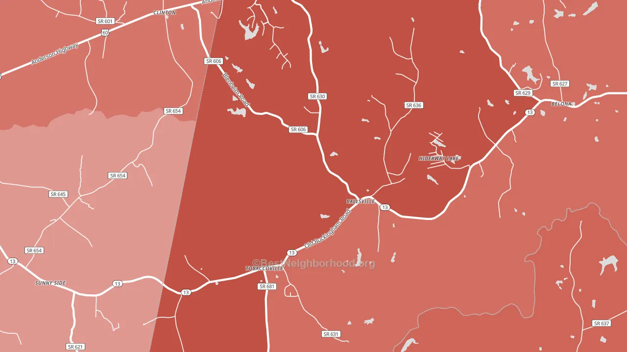 Ballsville, VA block-group political-lean map