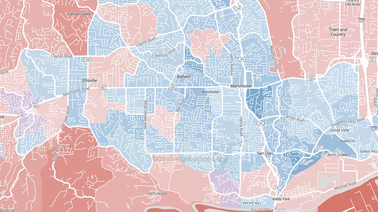 Ballwin, MO block-group political-lean map