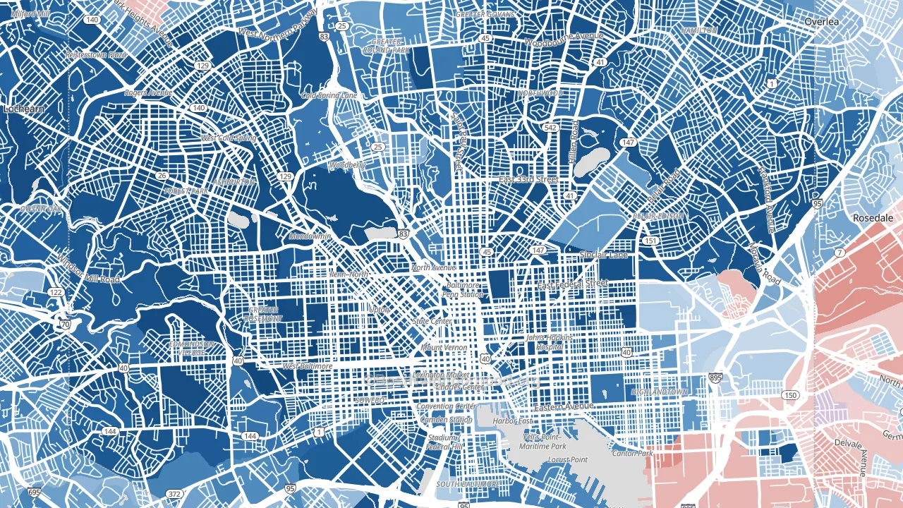 Baltimore City, MD block-group political-lean map
