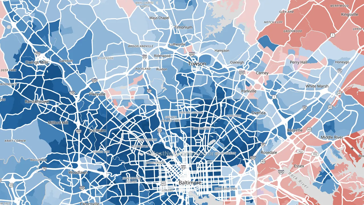 Baltimore County, MD block-group political-lean map